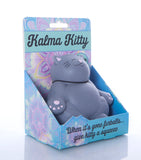 Blue cat-shaped stress reliever in a colorful packaging with 'Kalma Kitty' branding.