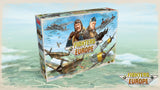 Board game box titled 'Fighters Europe' with airplane graphics on a blue sky and clouds background.