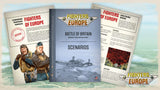 Gamebook titled 'Fighters of Europe' with scenarios and character illustrations on a scenic background.