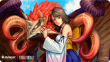 Playmat of a character holding a dragon-like creature with 'Magic: The Gathering' and 'Final Fantasy' branding.