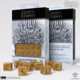 Game of Thrones dice set with packaging on a white background