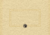 Beige textured cardstock or paper with a thin double-line rectangular border, a small circular black seal at the bottom center, and a faint horizontal line extending across the page.