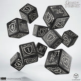 Black dice set with Game of Thrones symbols on a white background