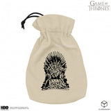 Beige drawstring bag with Iron Throne design on a white background, featuring Game of Thrones branding.