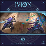 Board game box for 'Ivion' with two characters in a cathedral setting.