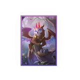 Fantasy creature with wings and colorful hair in a forest setting, framed by a purple border.