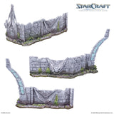 Stone architecture model with decorative elements on a white background, featuring the StarCraft logo.