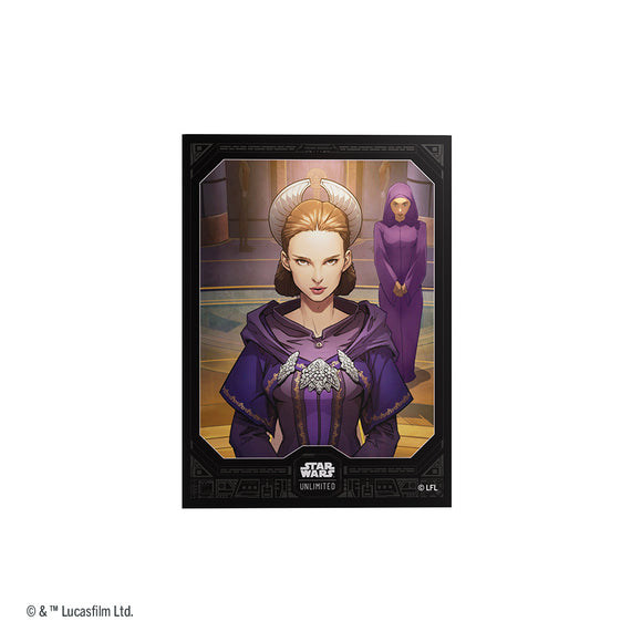 Framed artwork of a character in a purple robe with a Star Wars logo.