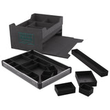 Black organizer set with compartments on a white background