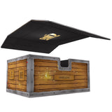 Leather crate with a black top featuring a logo on a white background
