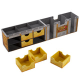 Token storage unit with compartments and drawers on a white background