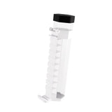 Clear plastic bird feeder with a black top on a white background