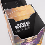 Star Wars Unlimited trading card game packaging with a character image on a white background