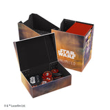 Star Wars card game box with cards and miniatures on a white background
