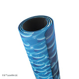 Blue yoga mat with star pattern on a white background