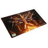 Fantasy-themed playmat with a tree design on a white background