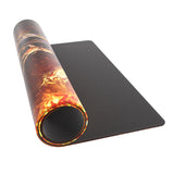 Yoga mat with fiery design on a white background