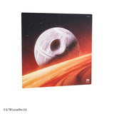 A square wall art print featuring the Star Wars Death Star floating above a red-orange planet, shown against a plain white background with a small Star Wars logo in the lower right corner of the artwork.