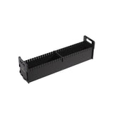 Black plastic tray with compartments on a white background