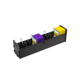 Black plastic holder with compartments for small items on a white background