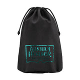 Black drawstring bag with 'Arkham Horror' logo on a white background