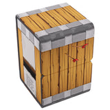 Wooden crate with gray band and red arrow on a white background