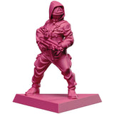 Pink toy soldier figure on a white background