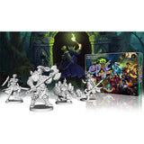 Miniature gaming figures in front of a 'Dungeons & Dragons' game box