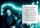 Character in dark robes casting a spell with text about Dark incantations.