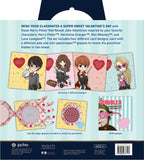 Valentine's Day card set packaging with character illustrations and text on a blue background