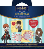 Packaging of Harry Potter-themed Valentine's Day cards with cartoon characters and red reveal feature.