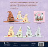 Valentine's Day card packaging with sorting hat designs inspired by Harry Potter on a purple background.
