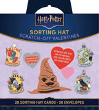 Packaging of Harry Potter Sorting Hat scratch-off Valentine cards with sorting hat design and Hogwarts houses.