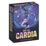 Board game box titled 'Duel for Cardia' with a stylized character on a purple background.
