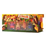 Box of 'Hot Streak' figurines with colorful design and characters on a white background