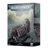 Warhammer 40,000 game box with a ghost ark miniature on a mountainous landscape