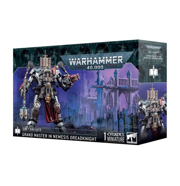 Warhammer 40,000 miniatures game box with a robot figure on a white background