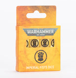 Warhammer 40,000 Imperial Fists dice set packaging on a white background