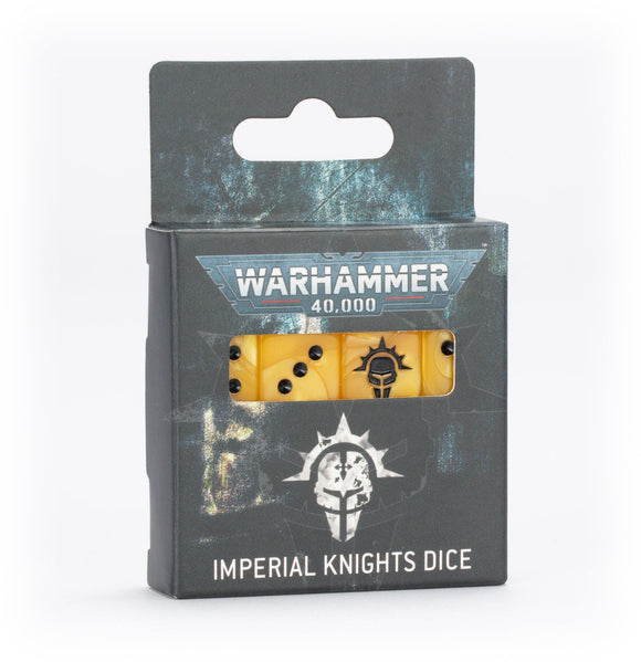 Warhammer 40,000 Imperial Knights dice set in packaging on a white background