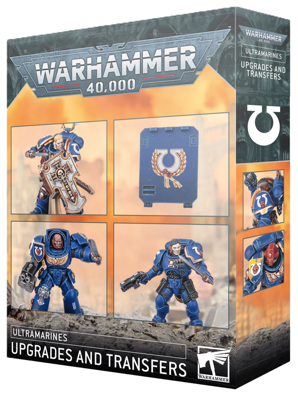 Warhammer 40,000 Ultramarines upgrades and transfers packaging with character illustrations.