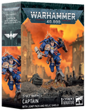 Warhammer 40,000 Space Marines Captain figure packaging with fiery background