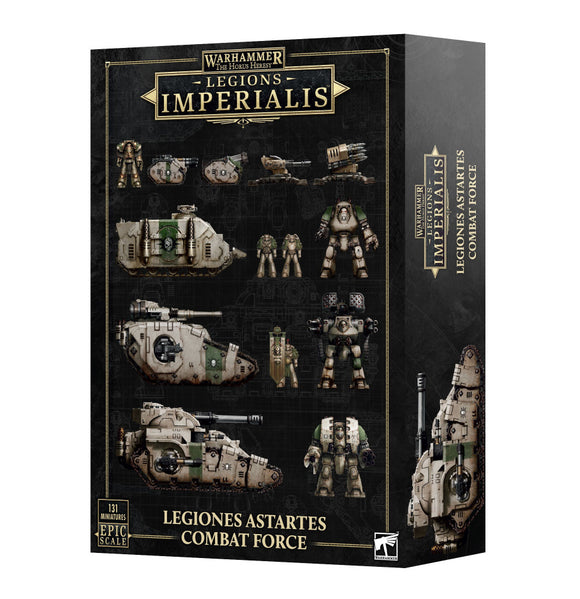 Warhammer Legions Imperialis box set packaging with model images on a black background