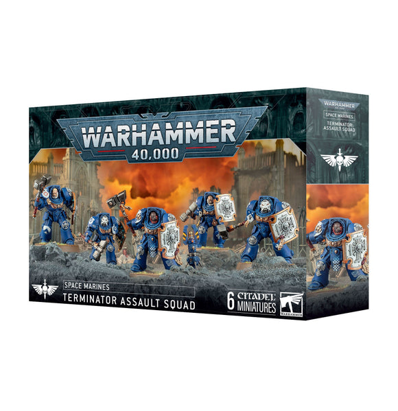 Warhammer 40,000 Space Marines Terminator Assault Squad packaging on a white background