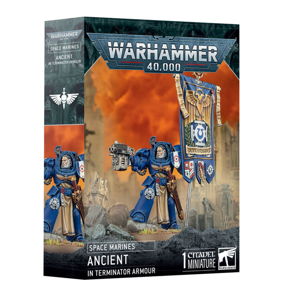 Warhammer 40,000 Space Marines Ancient in Terminator Armour miniature packaging