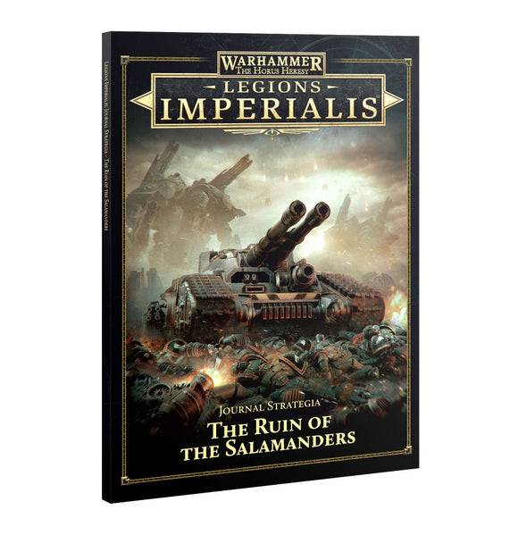 Book titled 'Legions Imperialis' with a tank and soldiers on the cover, featuring Warhammer branding.