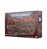 Warhammer 40,000 game box with miniature figures on a white background