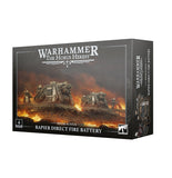 Warhammer The Horus Heresy Solar Auxilia Rapier Direct Fire Battery game box with fiery landscape and military vehicles.