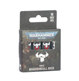 Warhammer 40,000 Orks Ghazghkull dice set packaging on a white background