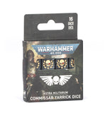 Packaged dice set for Warhammer 40,000 with visible branding and design elements.