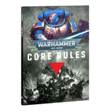 Warhammer 40,000 Core Rules book cover with space marine illustration on a white background